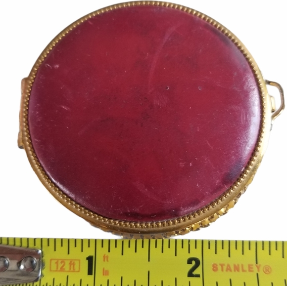 Vintage Antique Art Deco 1920s Leather Gold Tone Metal Mesh Mirrored Compact - Picture 12 of 13